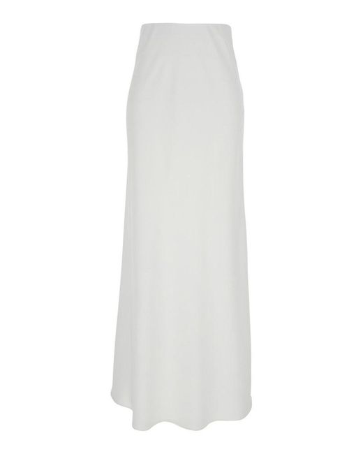 Plain White Floor-Length Skirt With Fitted Waistband And Flowing Silhouette