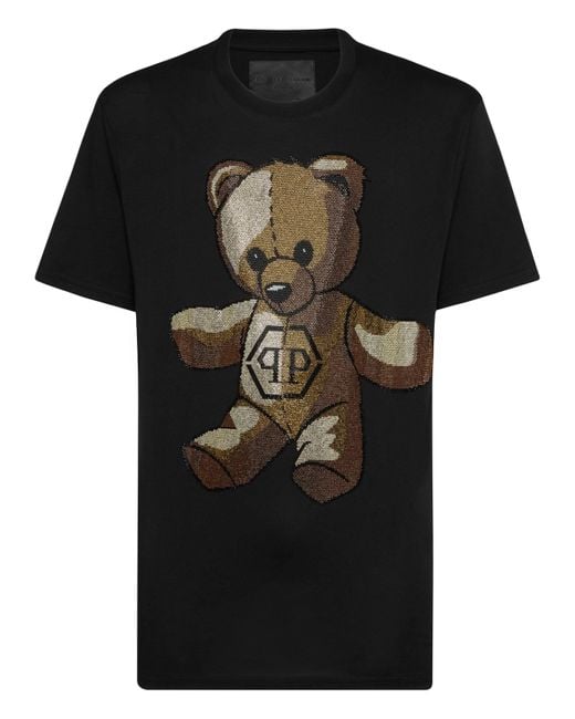 Philipp Plein Black Round Neck T-Shirt Teddy for men