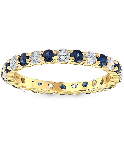 Pompeii3 1 Cttw Blue Sapphire Diamond Wedding Eternity Ring 10k Yellow Gold
