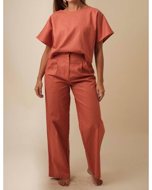 Lucy Paris Orange Joey Linen Pleated Pants