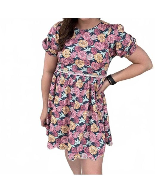 Umgee Multicolor Floral Scallop Hem Dress