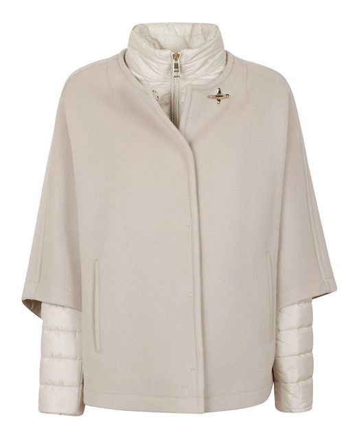 Fay Natural Wool And Cashmere Blend Cape With Removable Inner Jacket