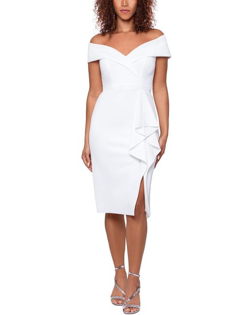 Xscape Ruffled Midi Cocktail And Party Dress in White Lyst