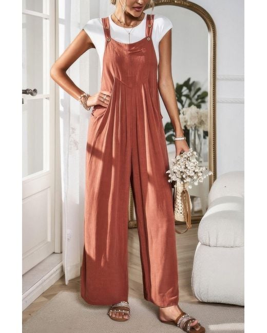 TRUEDAMES Multicolor Solid Wide Leg Pocketed Shoulder Tie Overalls