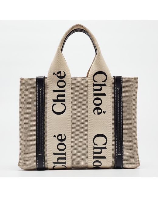 Chloé Metallic Canvas And Leather Small Woody Tote