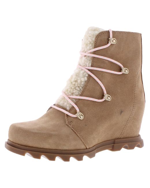 Sorel Natural Joan Of Arctic Wedge Iii Lace Cozy Suede Fleece Lined Ankle Boots