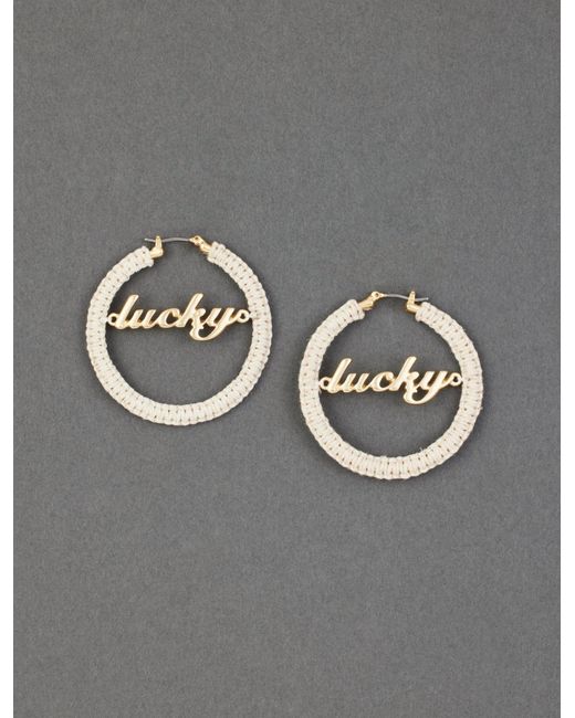 Lucky Brand Gray Crochet Lucky Hoop Earring