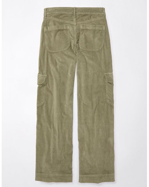 American Eagle Outfitters Green Ae Dreamy Drape Stretch Corduroy Super High-waisted baggy Wide-leg Pant