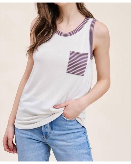 Staccato Blue Melody Striped Color Block Pocket Tank