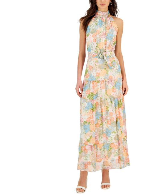 Taylor Multicolor Petites Summer Tea-length Halter Dress
