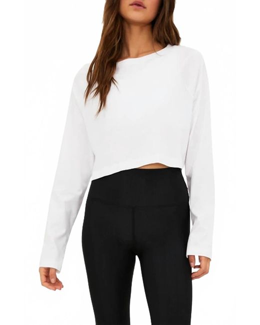 Beach Riot White June Round Neck Long Sleeve Top