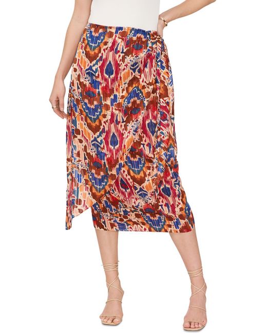 Vince Camuto Red Printed Front-tie Midi Skirt