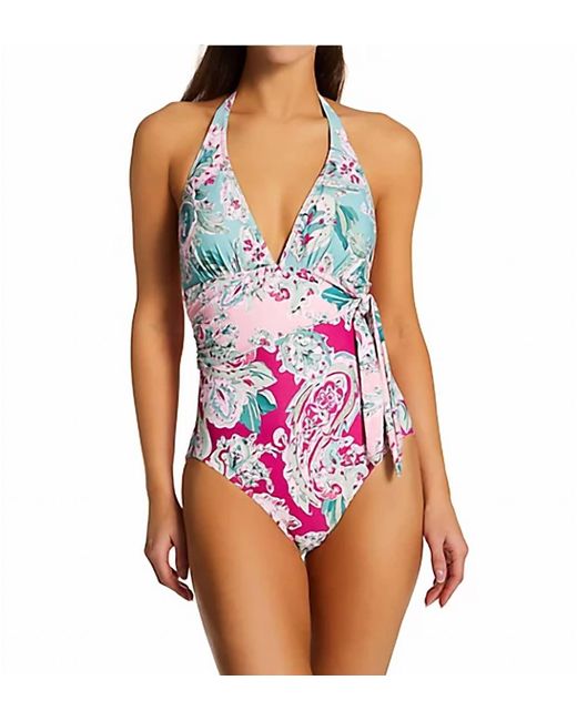 Carmen Marc Valvo Multicolor Paisley Scarf Tie One Piece Swimsuit