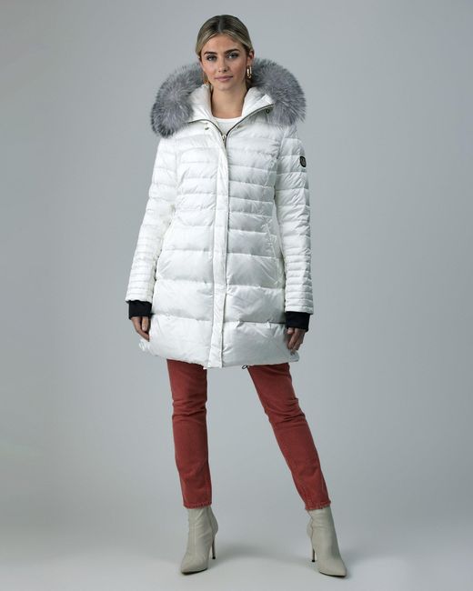 Gorski White Après-ski Jacket With Detachable Fox Hood Trim