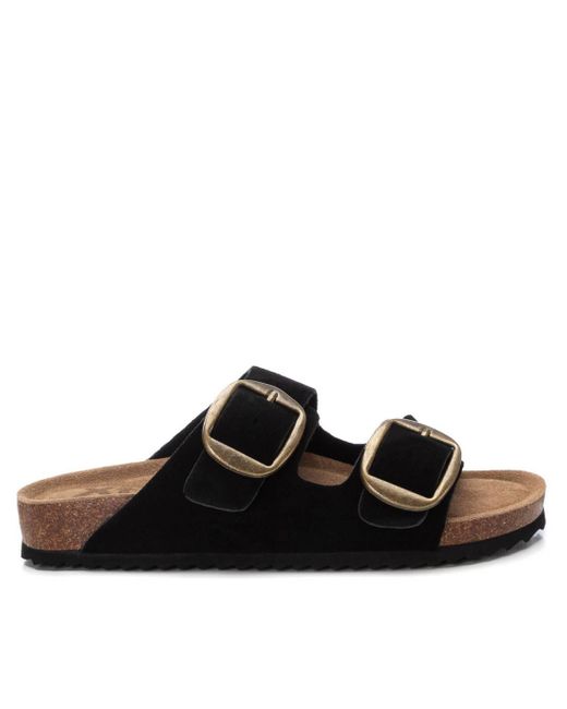 Xti Black Suede Double Strap Buckle Sandals By