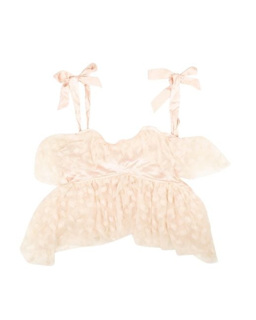 Rodarte Natural Embroidered Tulle Bow Tiered Top - Light