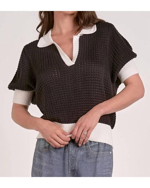 Elan Black Rita Three Quarter Sleeve Top