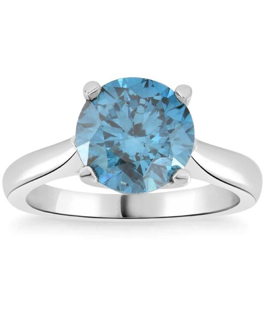 Pompeii3 2 Ct Round Blue Diamond Solitaire Engagement Ring 14k Gold Lab Grown