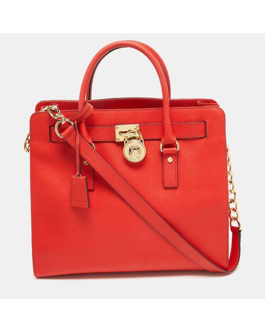 MICHAEL Michael Kors Red Coral Leather Large Hamilton North South Tote