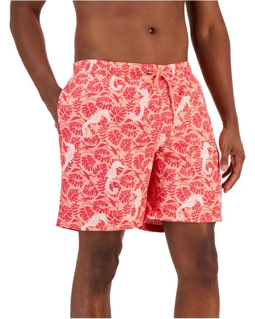 Club Room Red Printed Quick Dry Swim Trunks for men