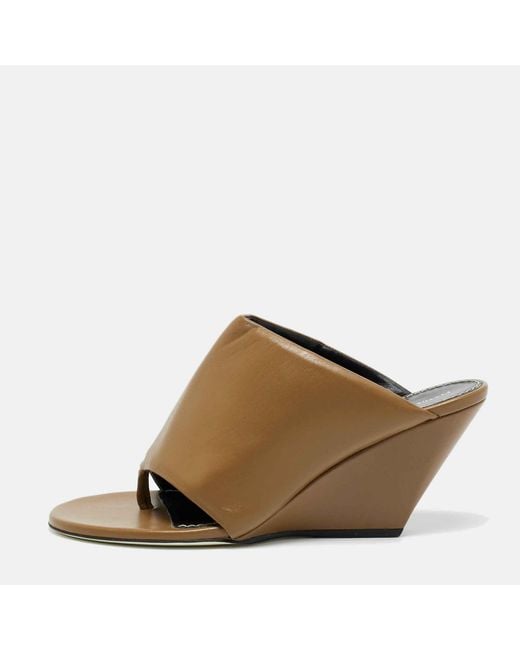 Proenza Schouler Brown Leather Slant Wedge Sandals