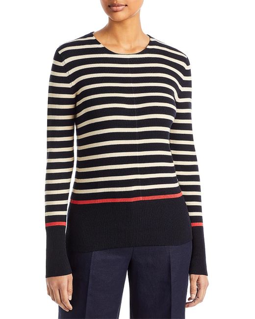 Lafayette 148 New York Crewneck Striped Pullover Sweater in Black | Lyst