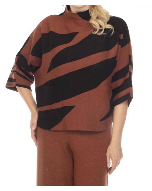 Joseph Ribkoff Brown Animal Print Jacquard Knit Sweater Top