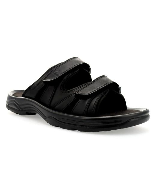 Propet Black Vero Leather Slip On Slide Sandals for men