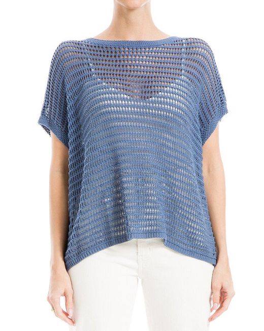 Max Studio Blue Mesh Linen-blend Sweater
