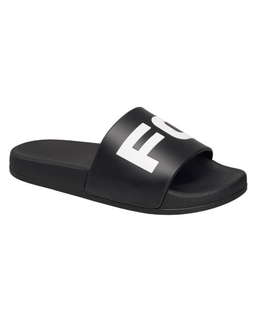 French Connection Black Faux Leather Pool Slides