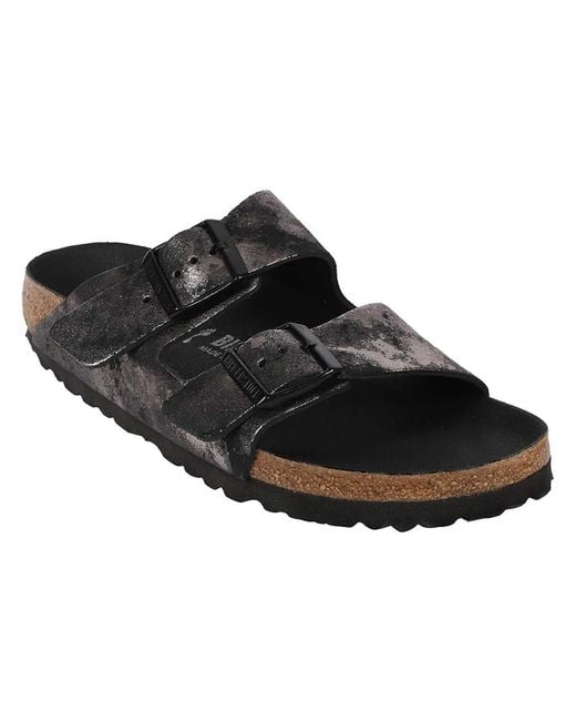 Birkenstock Black Arizona Leather Metallic Slide Sandals