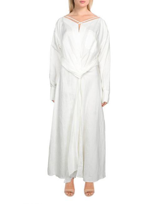 Cult Gaia Willa Linen Blend Long Sleeve Wrap Dress in White | Lyst