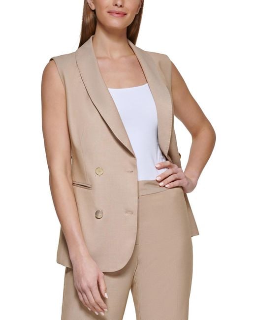 DKNY Natural Petites Double-breasted Polyester Double-breasted Blazer