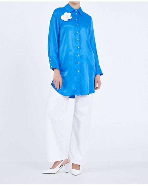 Zaalima Fashion Blue Long Sleeve Solid Color Regular Tunic