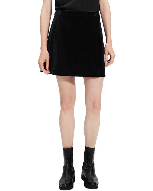 Theory Black Velvet Mini Wrap Skirt
