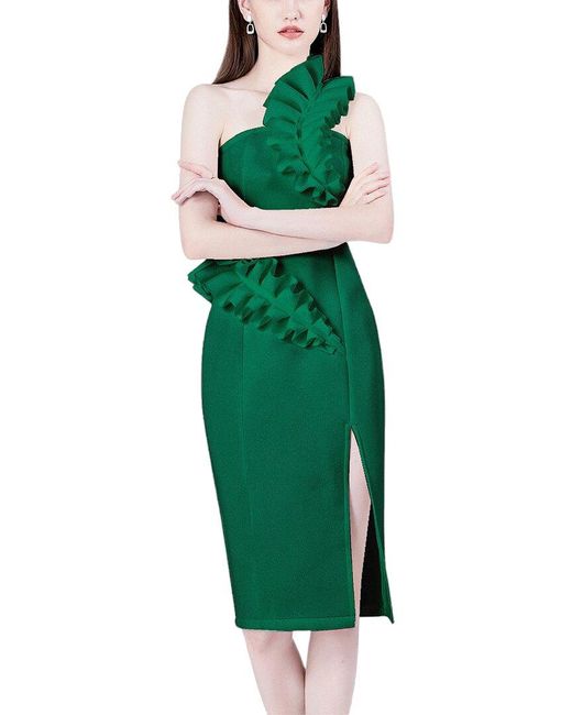 Kaimilan Green Off-the-shoulder Midi Dress