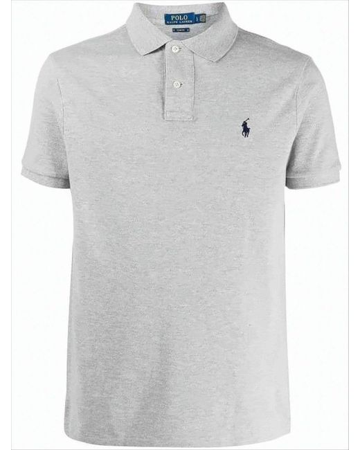 Polo Ralph Lauren Gray Short-Sleeve Polo Shirt With Ribbed Collar And Embroidered Logo for men