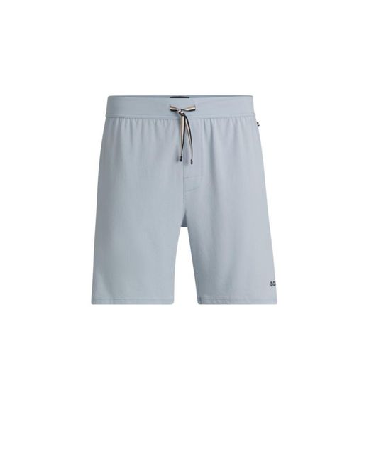 Boss Blue Stretch-Cotton Pajama Shorts With Logo Print for men
