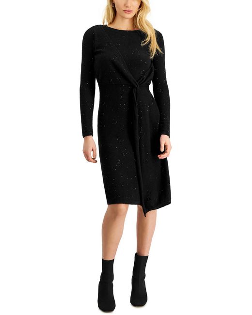 Donna Karan Black Glitter Knit Sweaterdress