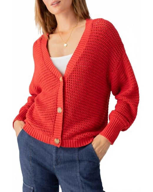 Sanctuary Red Falling For Fall Button Front Cardigan