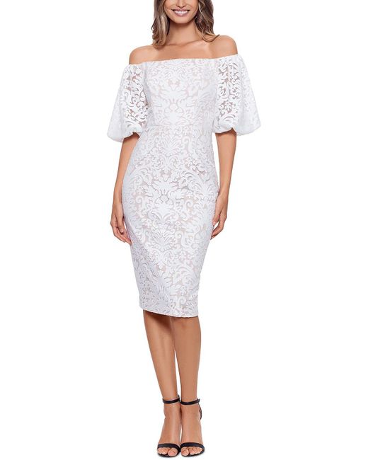Xscape Puff Sleeve Knee Sheath Dress in White Lyst