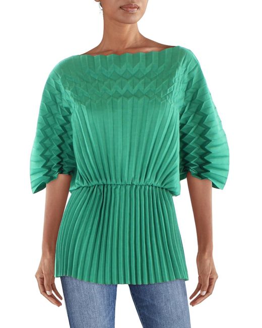 Lafayette 148 New York Green Pleated Abstract Shape Blouse