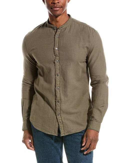 John Varvatos Green Slim Fit Band Collar Linen-blend Shirt for men