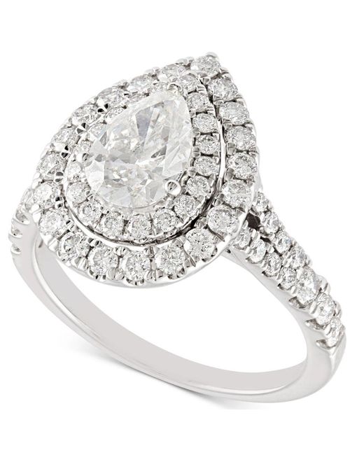 Pompeii3 Metallic 2 Ct Tw Pear Shape Halo Diamond Engagement Ring 14k White Gold Lab Grown