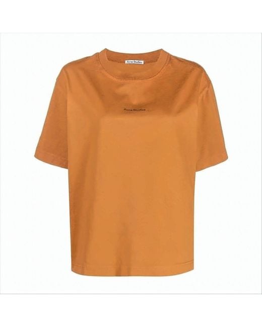 Acne Orange Relaxed Fit Cotton T-Shirt With Subtle Logo