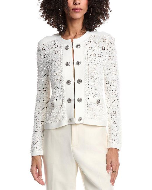 MILLY White Pointelle Knit Jacket