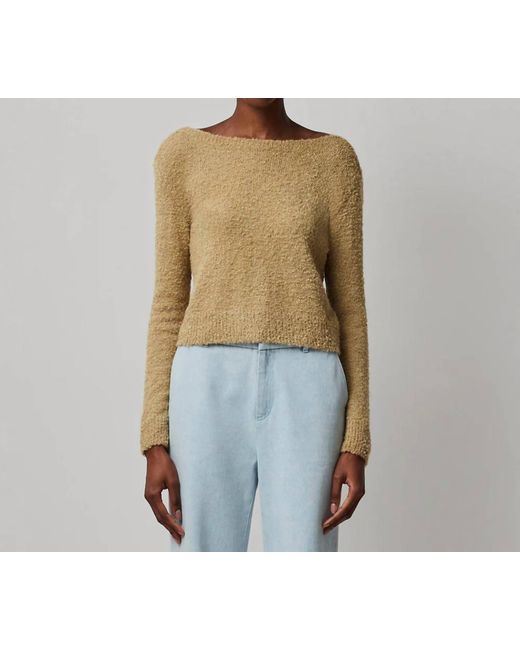 ATM Blue Wool Blend Boucle Long Sleeve Low Back Sweater