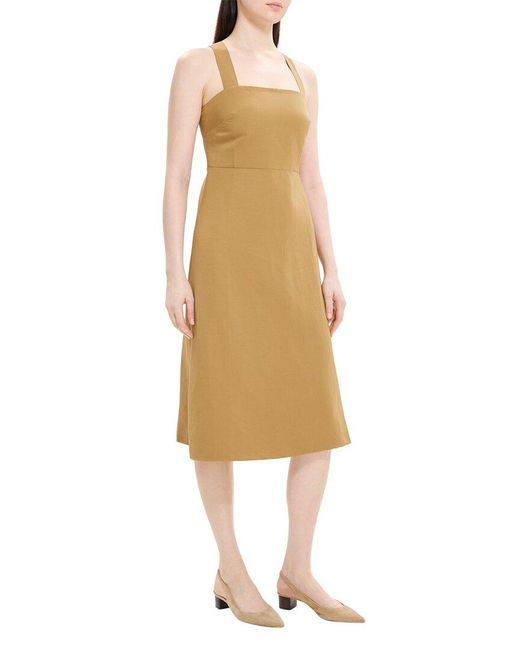 Theory Natural Crossback Linen-blend Midi Dress