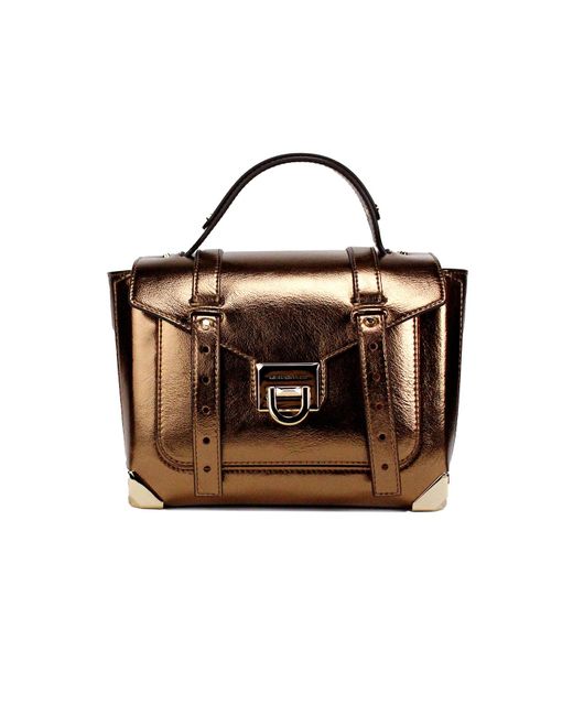Michael Kors Brown Manhattan Medium Mocha Leather Top Handle Satchel Bag