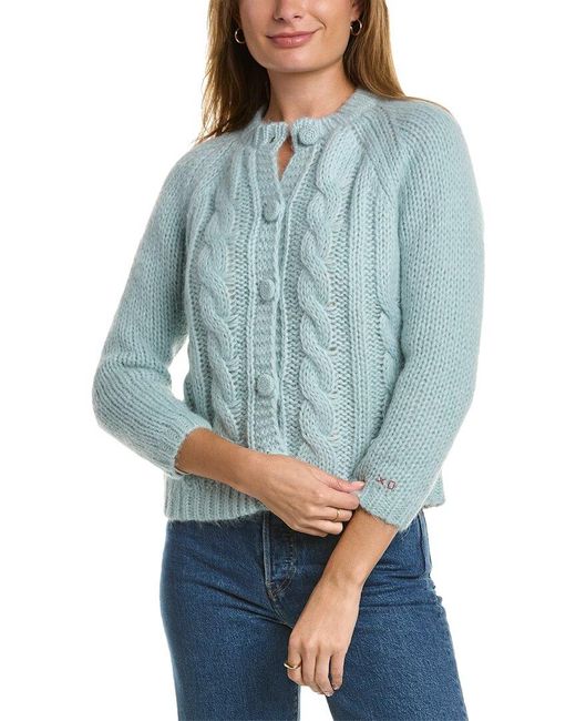 Frances Valentine Blue Molly Cable Wool & Mohair-blend Cardigan